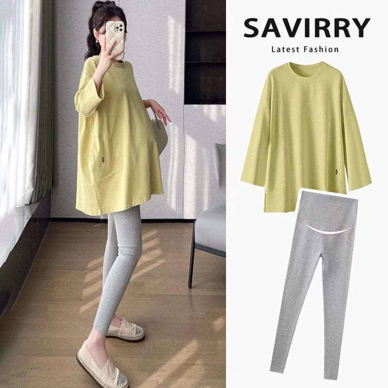 新品孕妇春装套装2025新款夏季宽松大码L圆领短袖T恤上衣纯色休闲