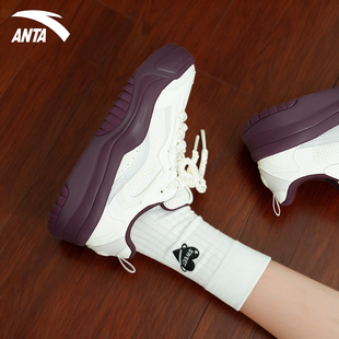 安踏厚底板鞋女款2025新款系带初中学生休闲运动鞋舒适百搭女鞋子