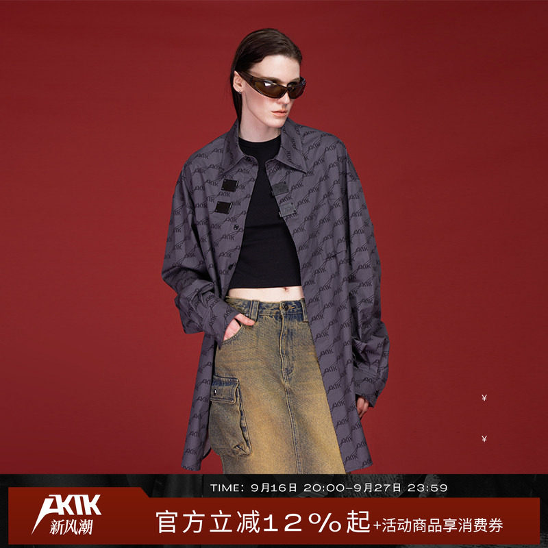 AKTK衬衫  秋冬新款 原创设计 LOGO印花复古金属扣宽松衬衫图片