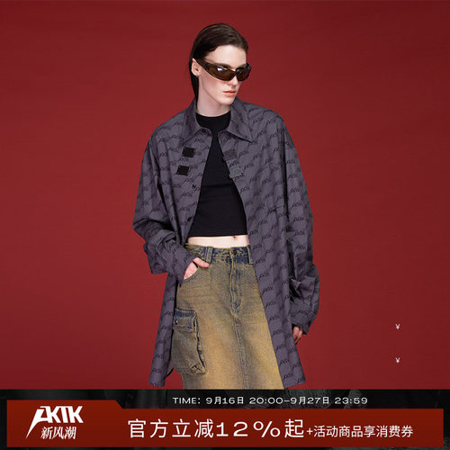 AKTK衬衫  秋冬新款 原创设计 LOGO印花复古金属扣宽松衬衫