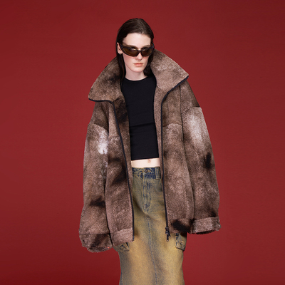 AKTK外套秋冬新品小众设计中性美拉德摇粒绒做旧宽松显瘦上衣