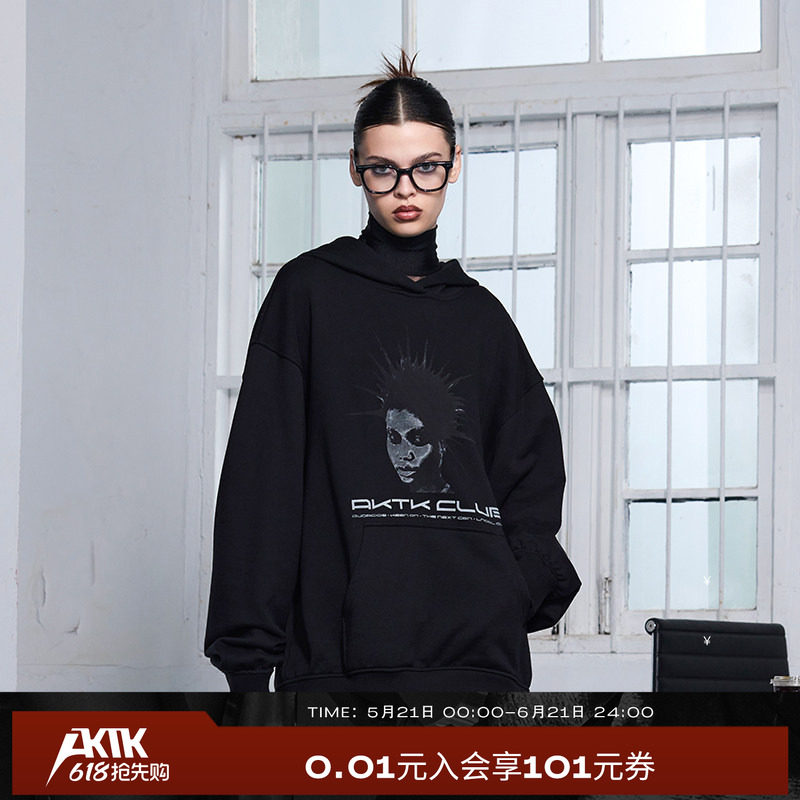 AKTK 轻薄宽松舒适简约潮流个性高级感印花长袖卫衣女春秋