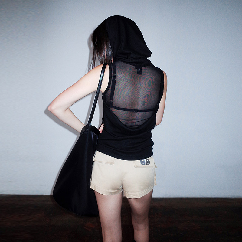 AKTK休闲时尚宽松修身简约网纱拼接无袖连帽无袖上衣女夏,女装/女士精品,T恤,淘宝优惠券,粉丝福利购,淘宝优惠卷