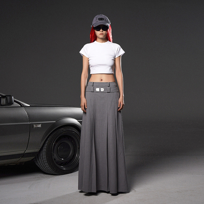 AKTK 【刘惜君明星同款】半裙 原创设计 双腰头A型金属扣长裙