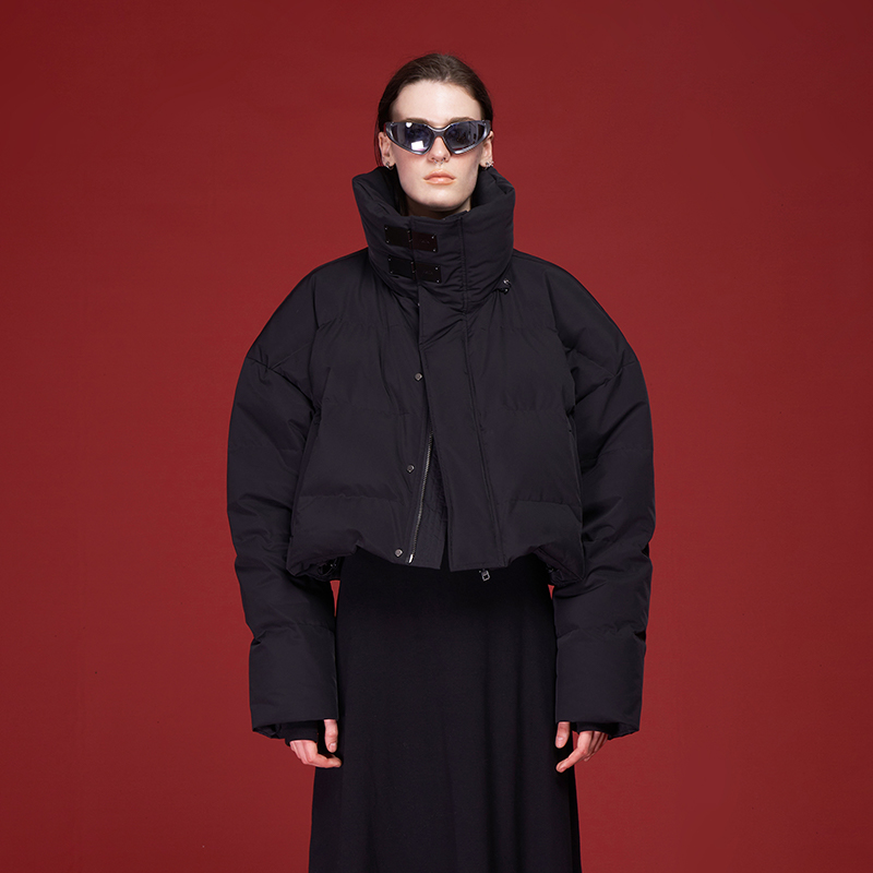 AKTK巴恩风外套秋冬新品设计感中性白鸭绒立领短款廓形显瘦羽绒服