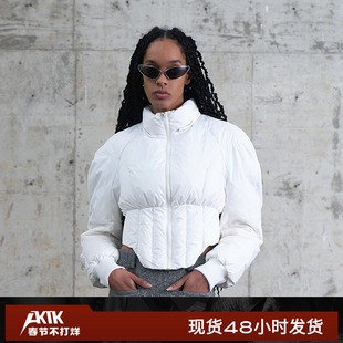 AKTK2024冬季新品 百搭廓形弧形下摆收腰短款羽绒服女冬季
