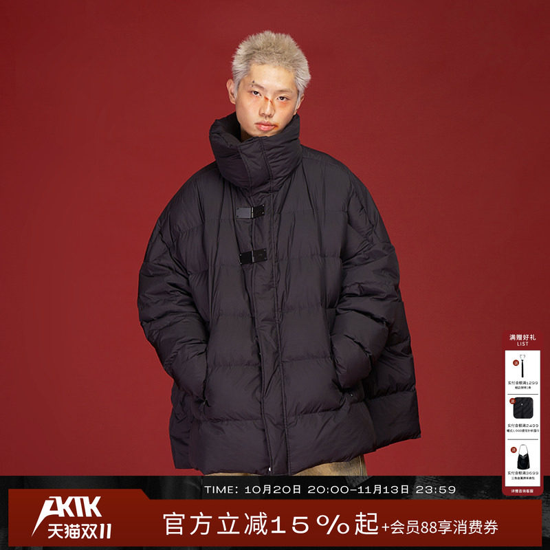 AKTK巴恩风羽绒服秋冬新品男女款白鸭绒斗篷廓形黑色显瘦百搭外套