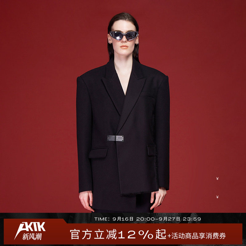 AKTK西装秋冬新品设计感中性不对称解构烂边廓形高级感外套图片