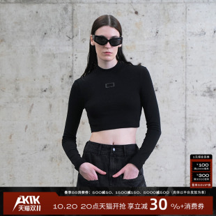 新品 紧身长袖 修身 三角金属牌打底截短式 T恤 长袖 AKTKT恤2024秋季