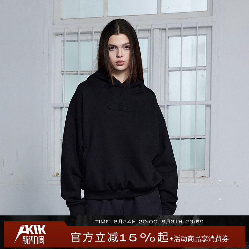 AKTK卫衣 2024冬季新品 锁扣压印骨感挺阔百搭黑色连帽卫衣图片