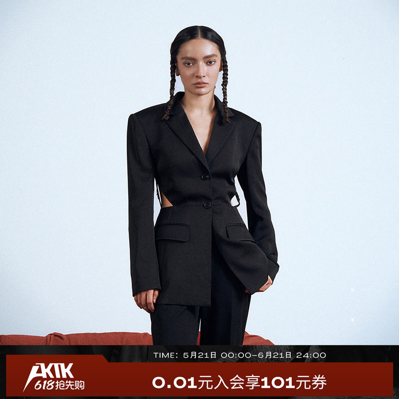 AKTK西装【赵粤明星同款】先锋设计收腰修身显瘦镂空解构西装外套