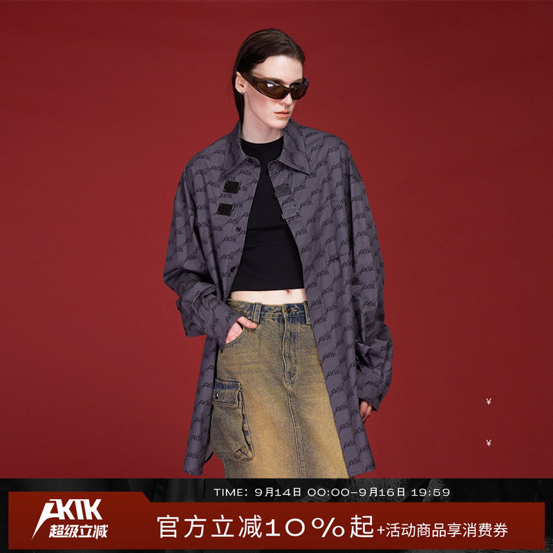 AKTK衬衫  秋冬新款 原创设计 LOGO印花复古金属扣宽松衬衫图片