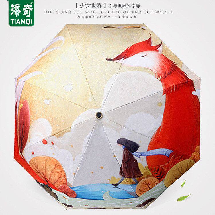 添奇创意三折伞少女世界插画太阳伞折叠伞晴雨伞防晒防紫外线礼品