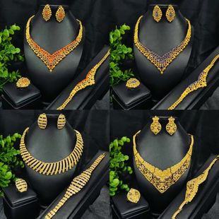 欧美爆款复古项链套装女士4件套树叶花朵夸张珠宝新款新娘婚配饰