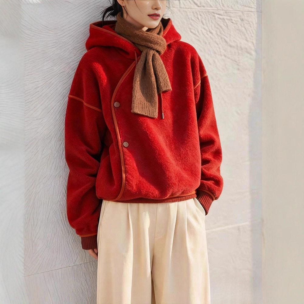现货 2025新款高级感小香风休闲红色连帽摇粒绒羊羔毛外套女秋冬,女装/女士精品,常规大码外套,淘宝优惠券,粉丝福利购,淘宝优惠卷