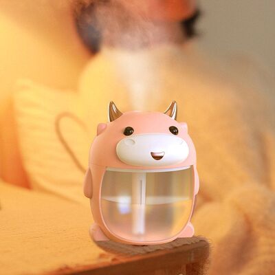 USB萌宠小牛加湿器香熏器可加消毒液车载桌面小夜灯七彩氛围灯