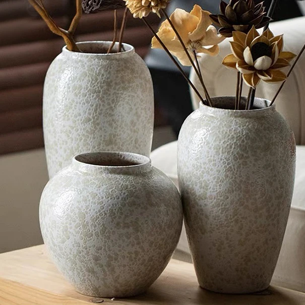 复古陶瓷花瓶侘寂风高级感水培粗陶罐客厅插花干花餐桌花器摆件大