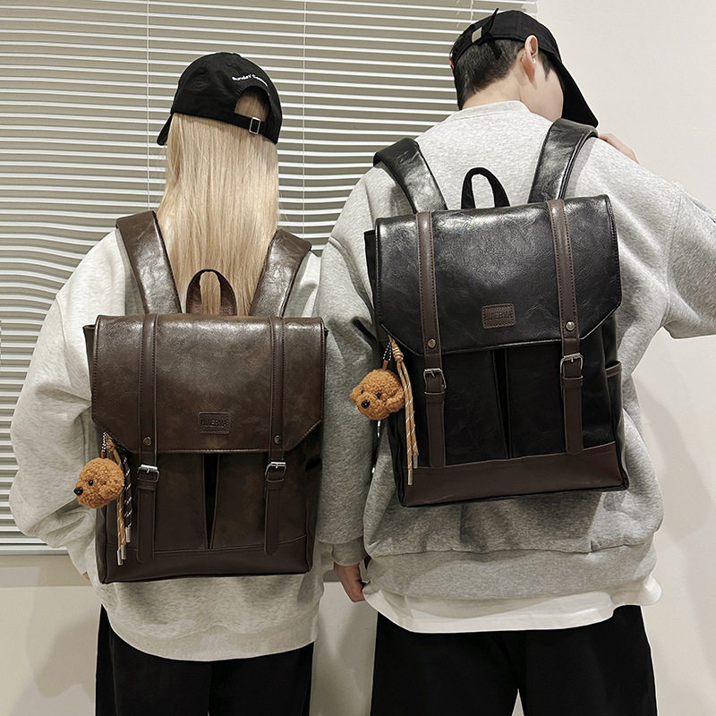 复古质感软皮质双肩包女韩版秋冬新款大容量通勤旅游背包学生书包