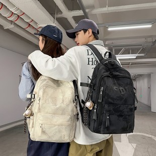 潮牌初中生大容量书包男女高中大学生复古扎染双肩背包轻便电脑包