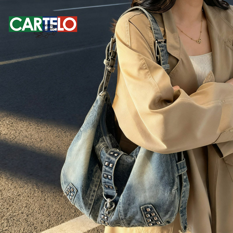 美式复古小众斜挎包帆布牛仔包女