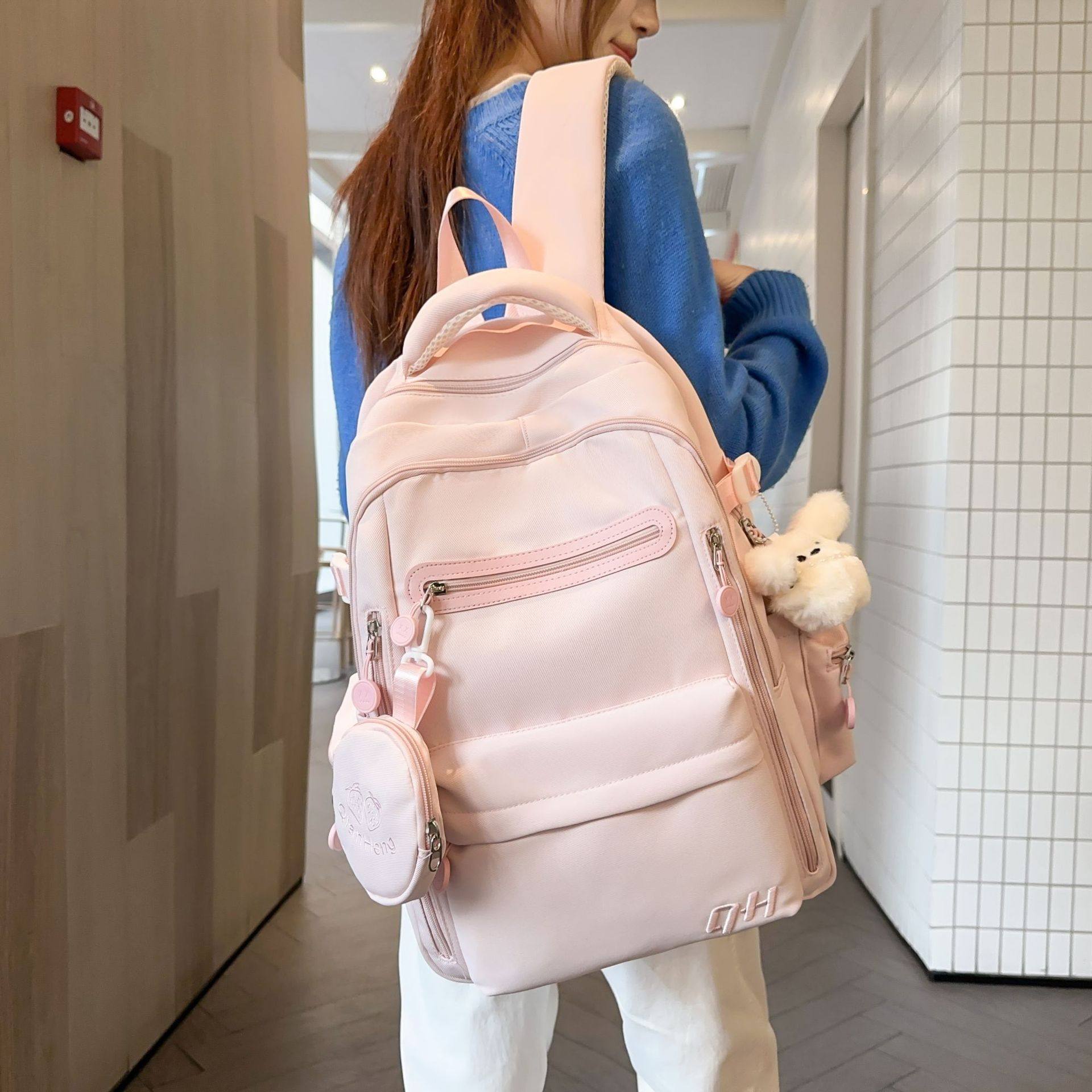 韩系ins粉色甜美学院风中小学生三到六年级宽肩带多隔层双肩包女,箱包皮具/热销女包/男包,双肩背包,淘宝优惠券,粉丝福利购,淘宝优惠卷