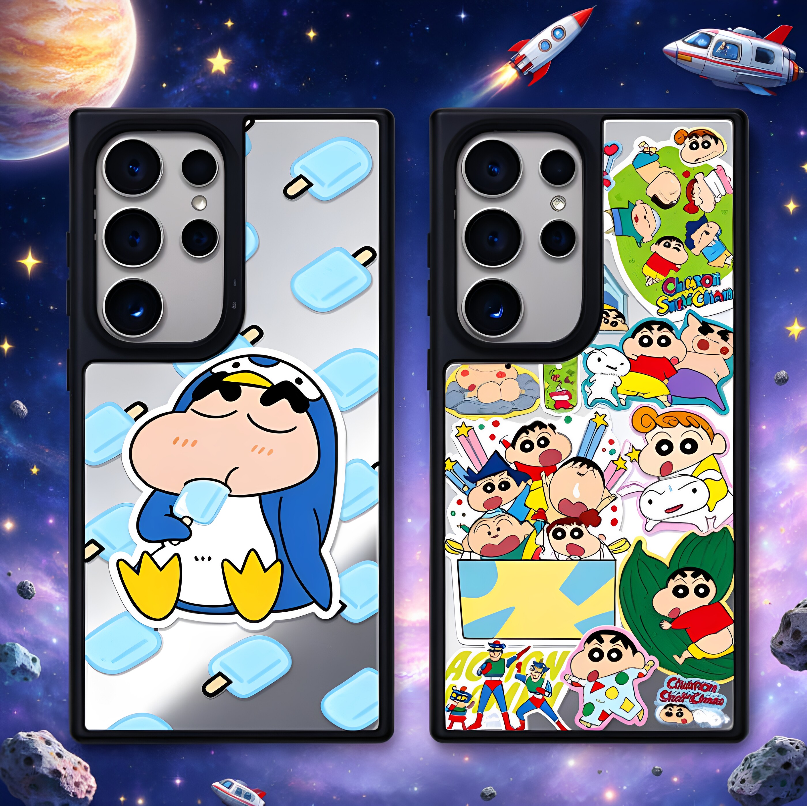 可爱蜡笔小新卡通三星手机壳镜面适用S26/S25+/S24/S23Ultra全包防摔Magsafe磁吸女生防摔保护套硬