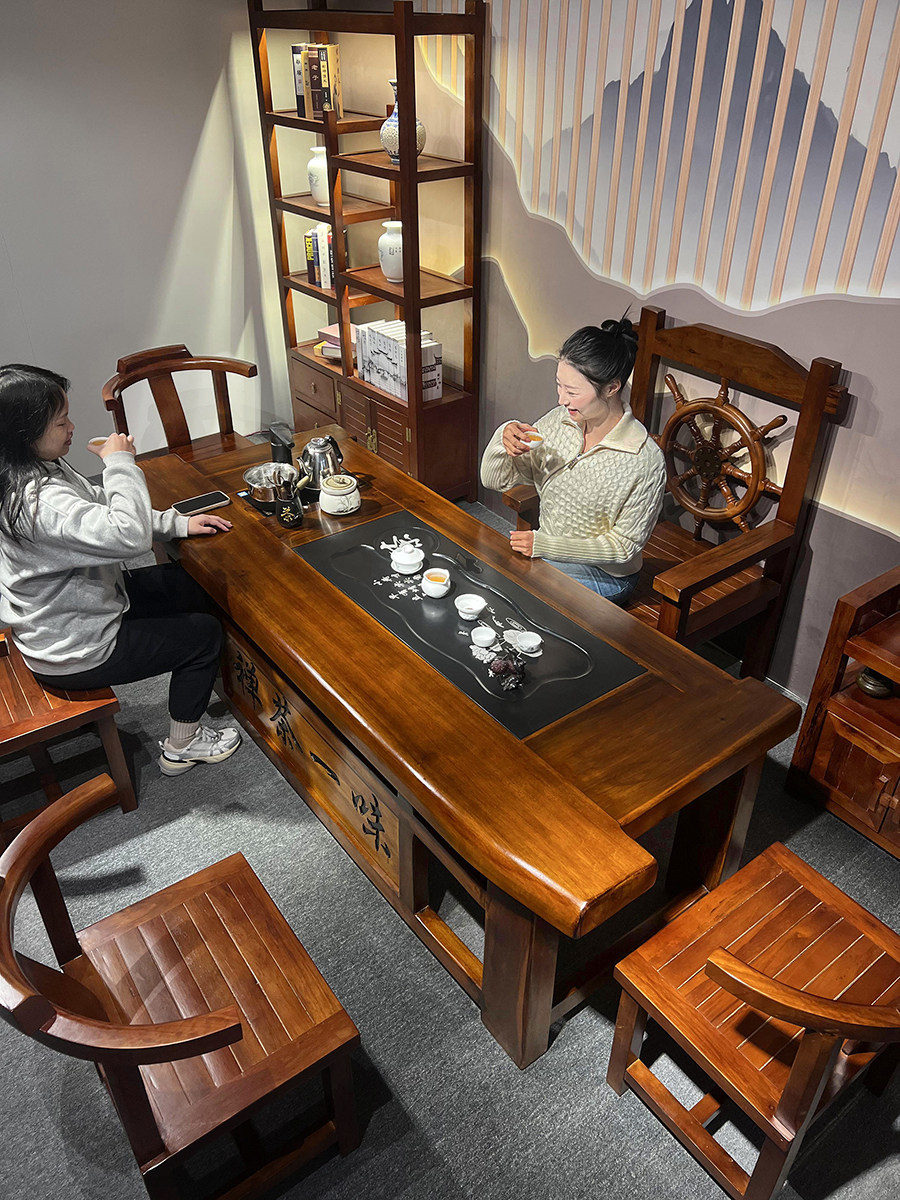 老船木茶桌椅组合家用套装客厅实木茶几办公室茶台一体复古原木桌