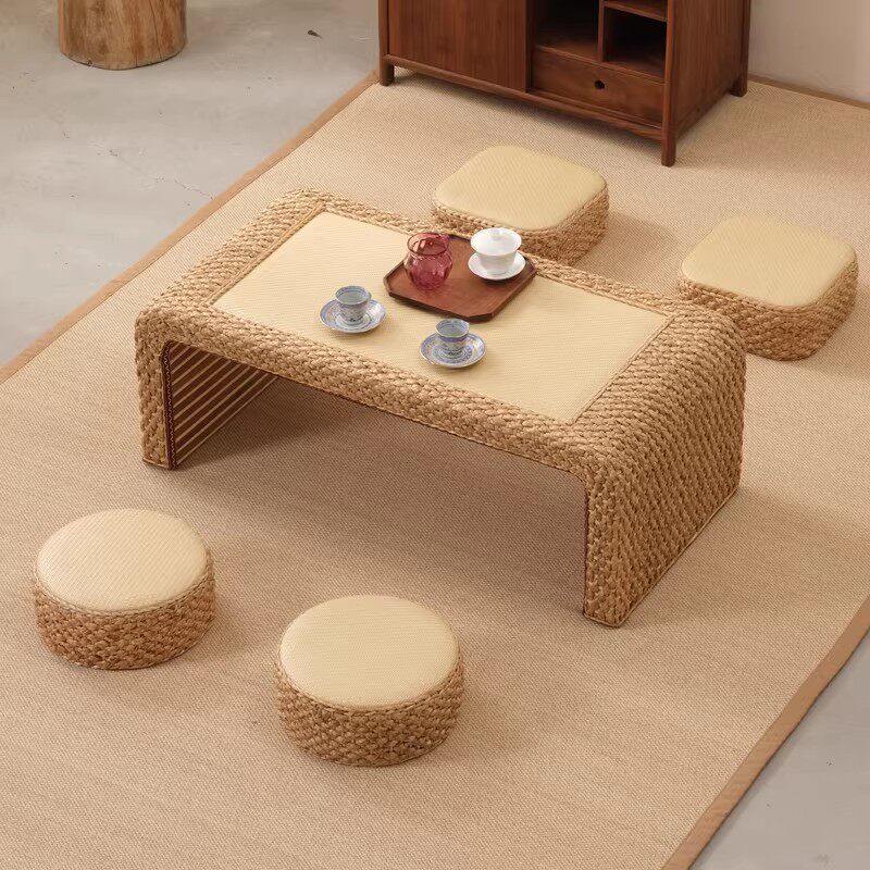 藤编榻榻米茶几阳台窗台茶桌简约矮桌家用飘窗地台炕桌组合小桌子