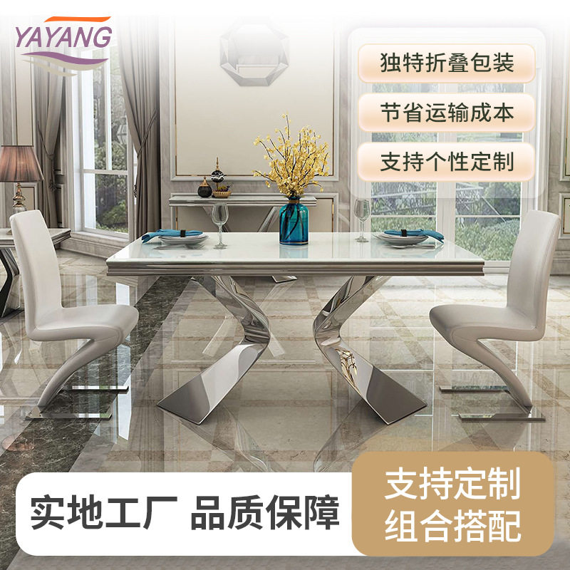 新款上市不锈钢大理石餐桌 长方形吃饭桌子 餐厅岩板餐台厂家直销