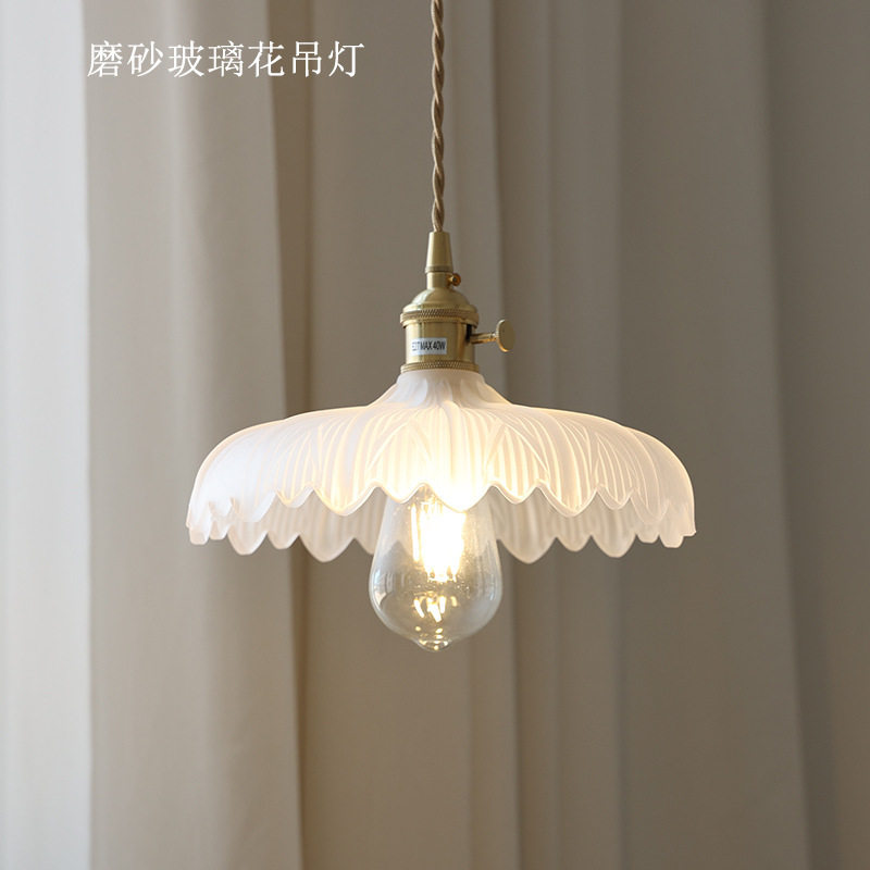 北欧水晶玻璃花朵吊灯 复古黄铜小清新吧台玄关餐吊灯