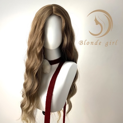 BlondeGirl棕色欧美挑染渐变中分长卷发手织前额蕾丝高温丝假发