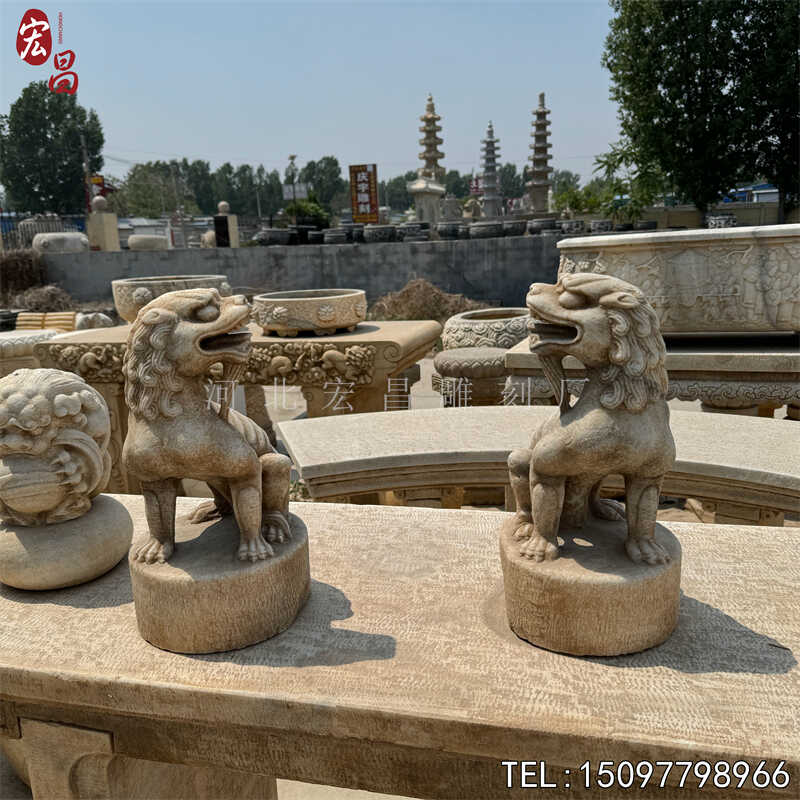 汉白玉仿古石雕狮子一对家用庭院看门门口摆件石狮子镇宅别墅石雕