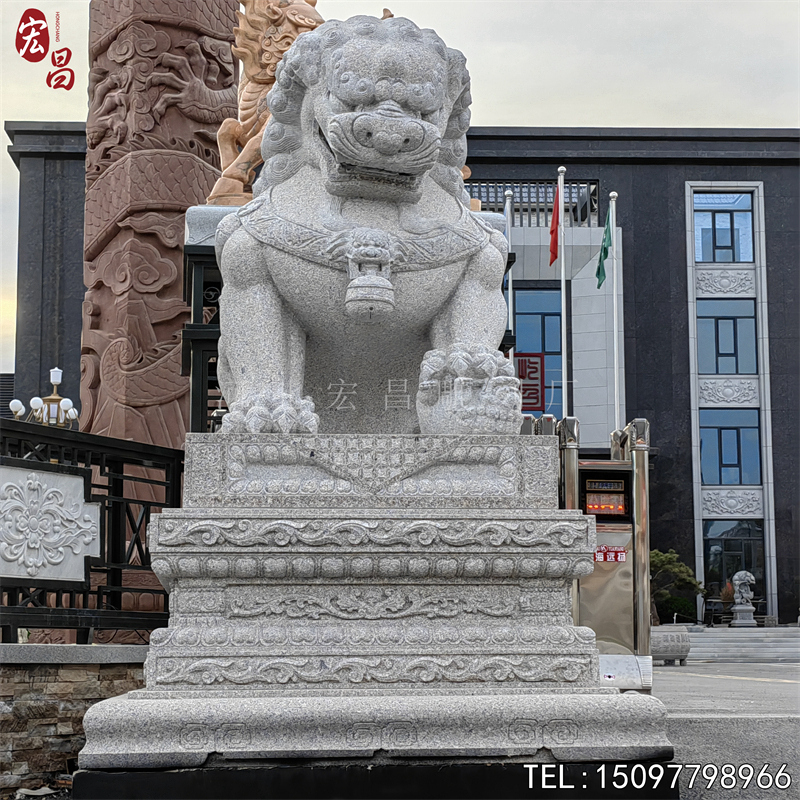 一对家用庭院看门门口摆件石雕石狮子镇宅别墅大型雕刻汉白玉石雕