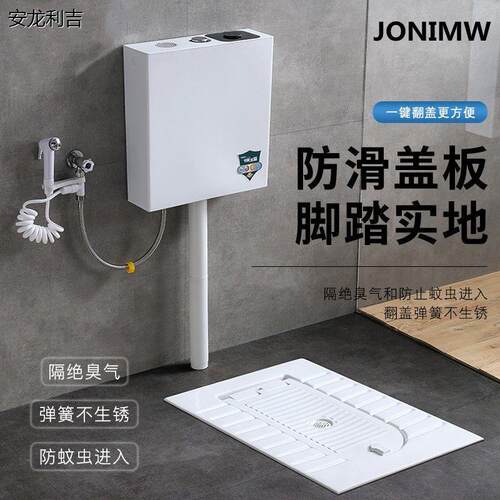 带盖板蹲便器一体翻盖式