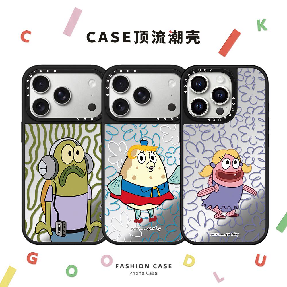 C家aseti比奇堡的居民联名丑鱼人物适用iphone17promax壳18pro苹果16镜面MagSafe磁吸15plus卡通14可爱13