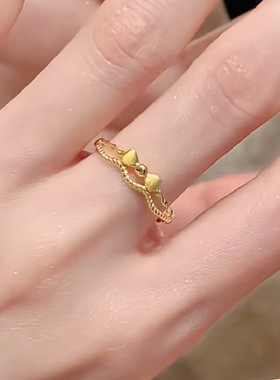 在逃公主蝴蝶结戒指女时尚ins风素圈指环叠戴甜心蝴蝶结可调节