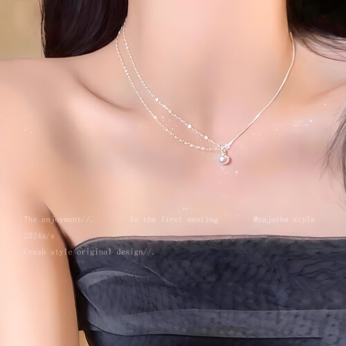 韩系精致复古轻奢项链女百搭高级感珍珠吊坠ins风小众锁骨链饰品