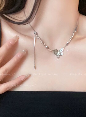 蝴蝶结锆石轻奢流苏项链女颈链轻奢小众高级感锁骨链秋冬叠戴