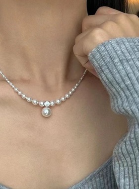 碎银珍珠项链小设计高级感简约气质锁骨链女方糖小钻轻奢精致