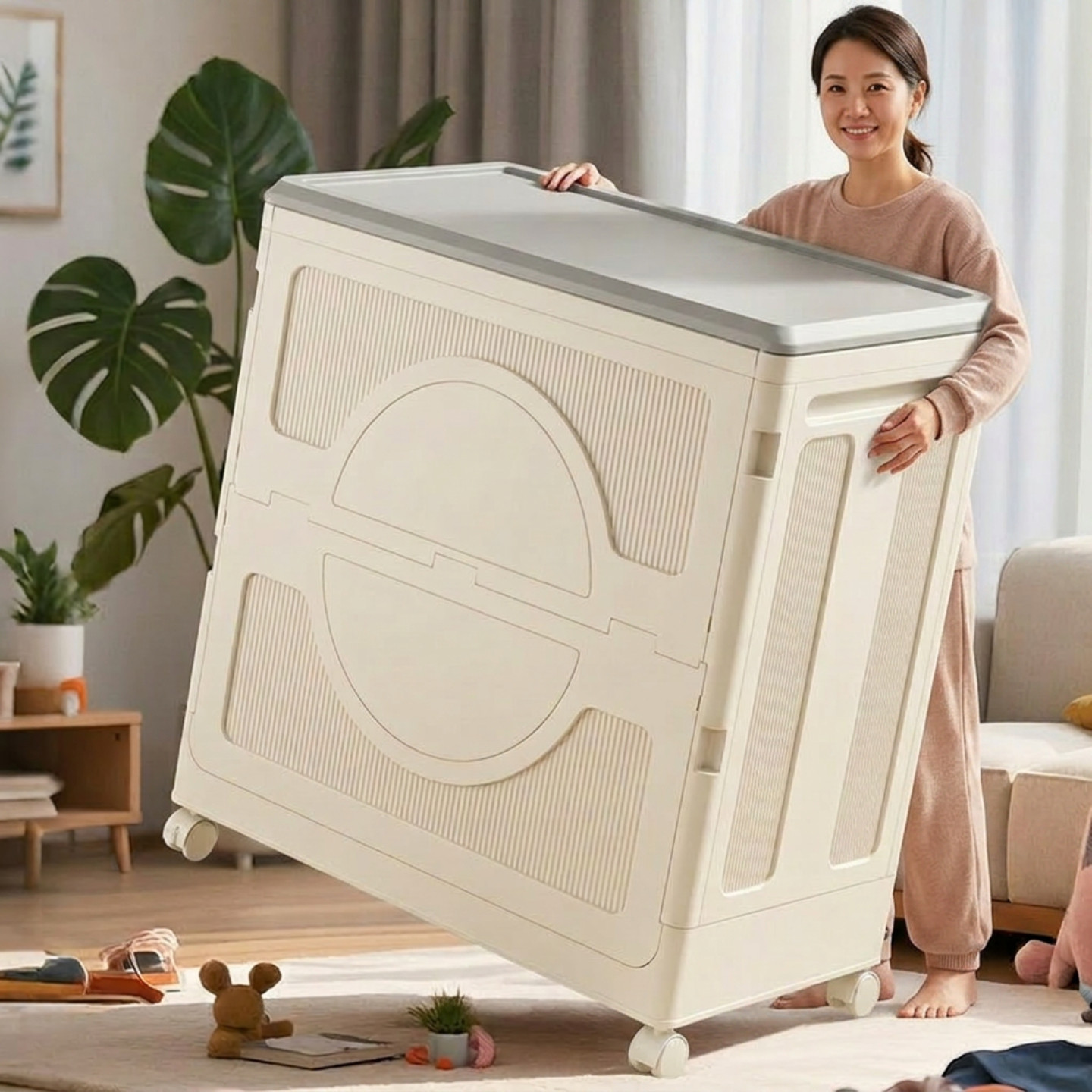日本翻盖收纳箱超大容量家用带轮玩具衣物换季被子折叠整理储物柜