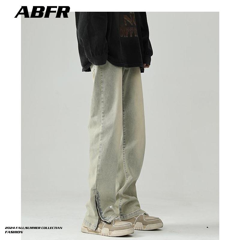 ABFR美式复古vibe风泥黄色牛仔裤男cleanfit欧美街头直筒微喇裤子
