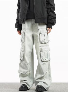 RedEye红眼 美式街头多口袋工装牛仔裤设计感hiphop跳舞阔腿裤男