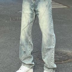 AHCN美式复古曲线拼接牛仔裤重工小众设计感宽松直筒百搭休闲长裤