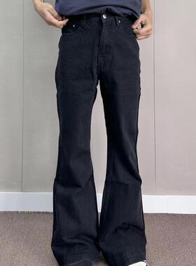 美式黑灰色cleanfit休闲r复o古微喇叭重磅宽松牛仔裤子男女