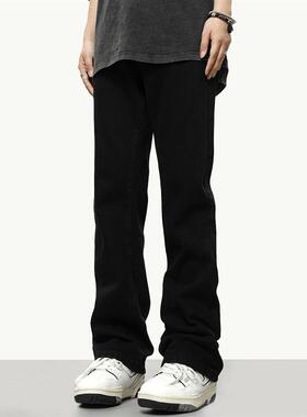 0123Start 美式微喇黑色基础牛仔裤cleanfit直筒vibe高街裤子男女