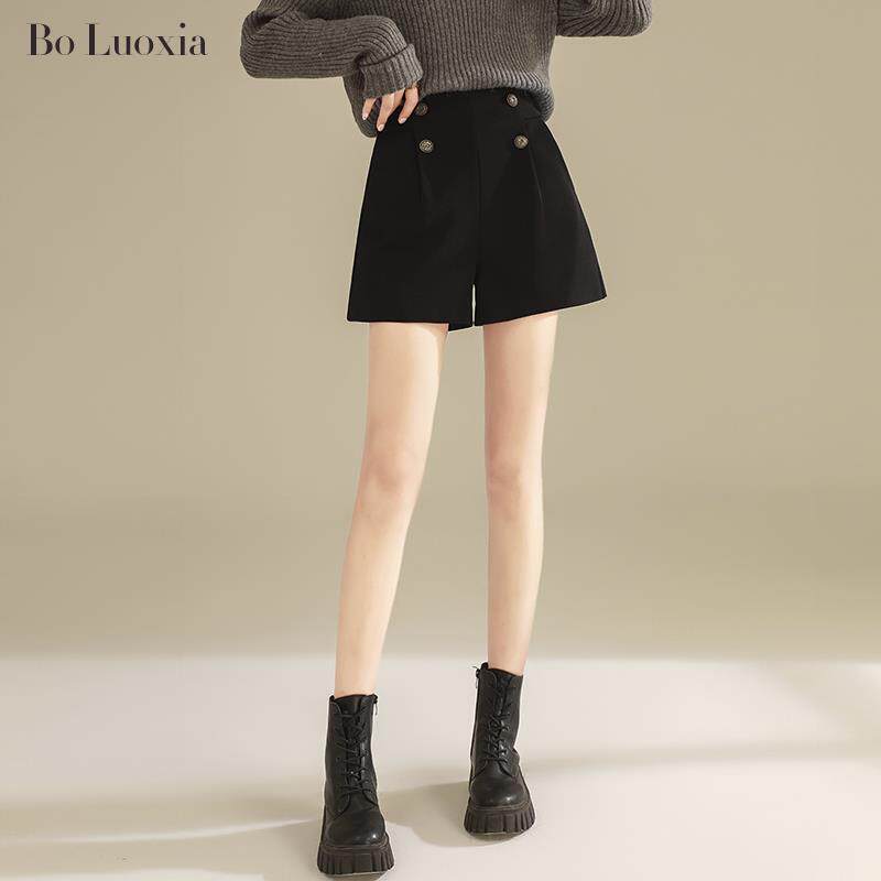 黑色西装短裤女春季2025年新款外穿打底高腰秋冬显瘦a字阔腿靴裤