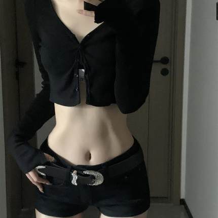 021ope小野猫 美式辣妹低腰裤牛仔短裤修身显瘦显高包臀热裤性感