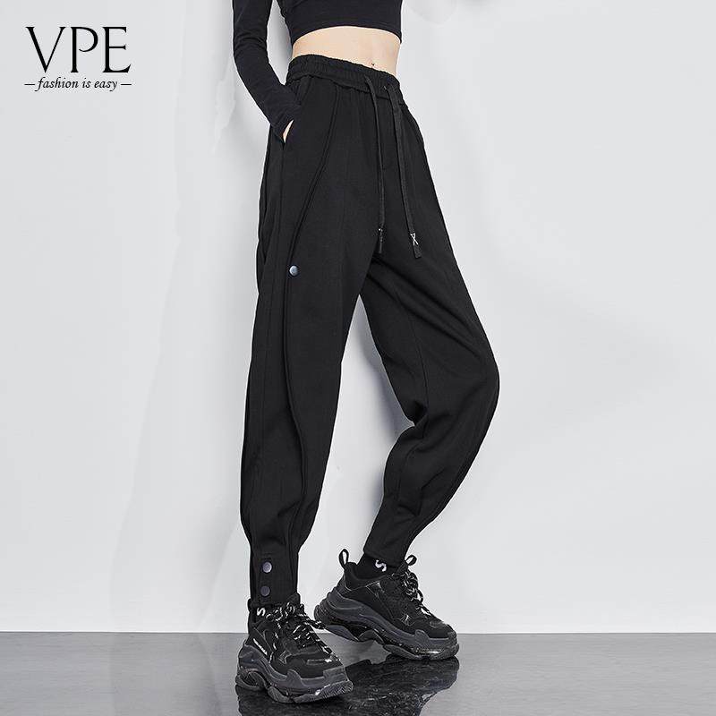 2025秋冬新款加绒运动休闲裤女大码黑色束脚卫裤宽松长裤哈伦裤子