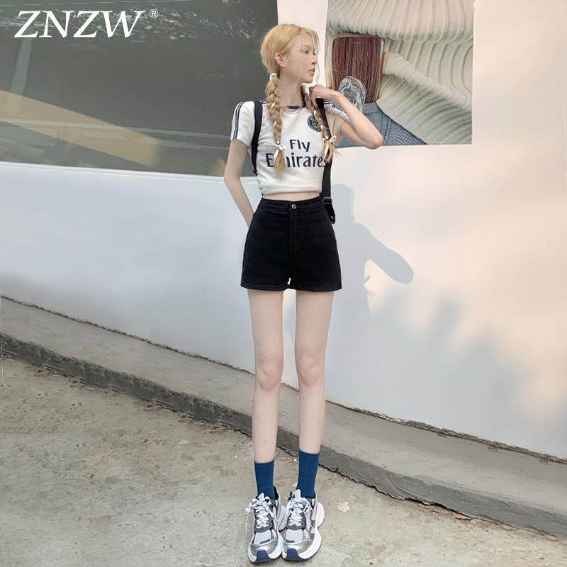 ZNZW黑色牛仔短裤女显瘦2024新款美式包臀超短辣妹a字热裤女高腰