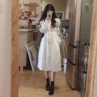 白色连衣裙女小个子春秋装2025新款法式设计感气质长袖桔梗长裙子
